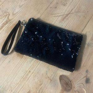 Black and silver, sequin wristlet